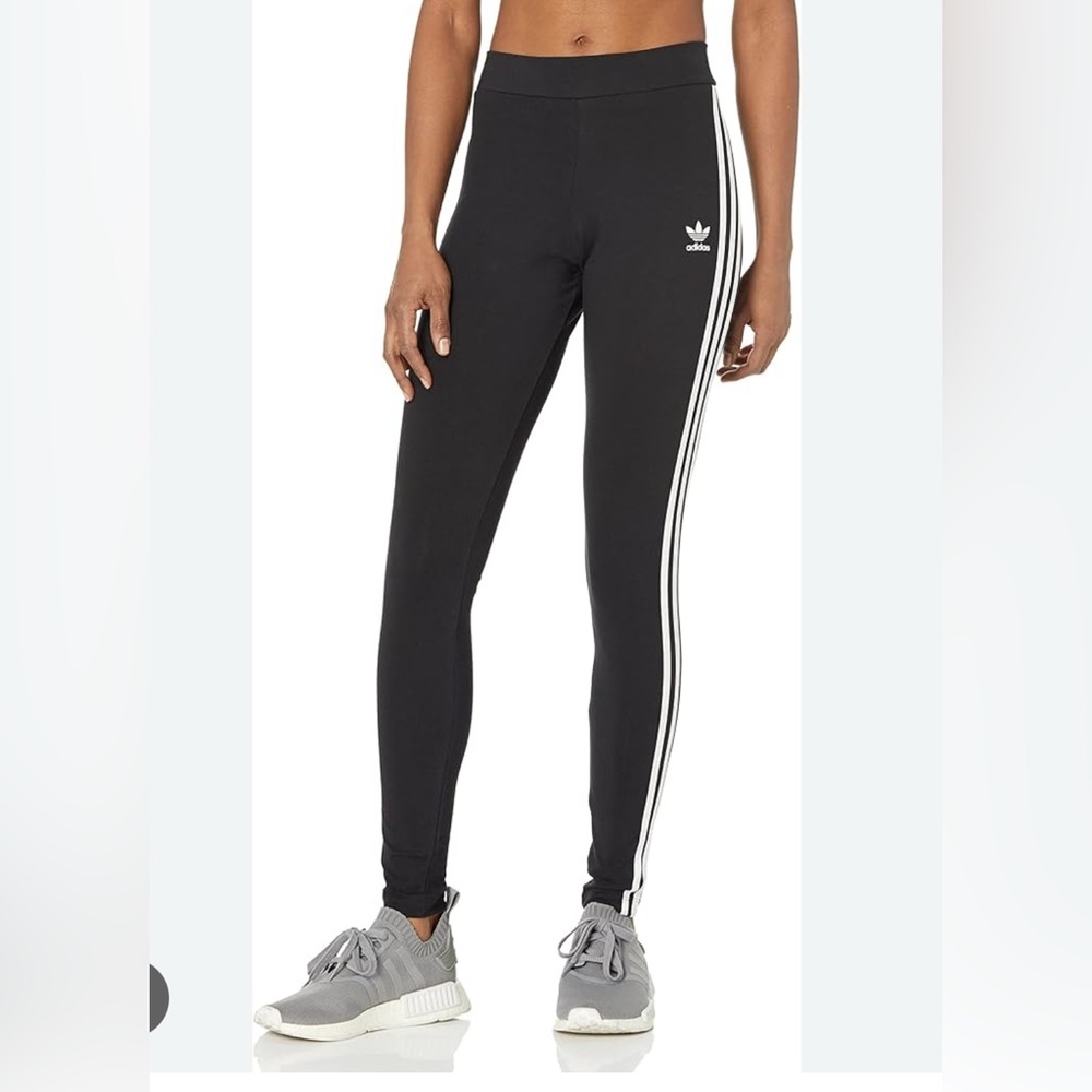 Adidas NWT! Women'S Mid Rise Standard Length 3 Stripes Tight Leggings In Black